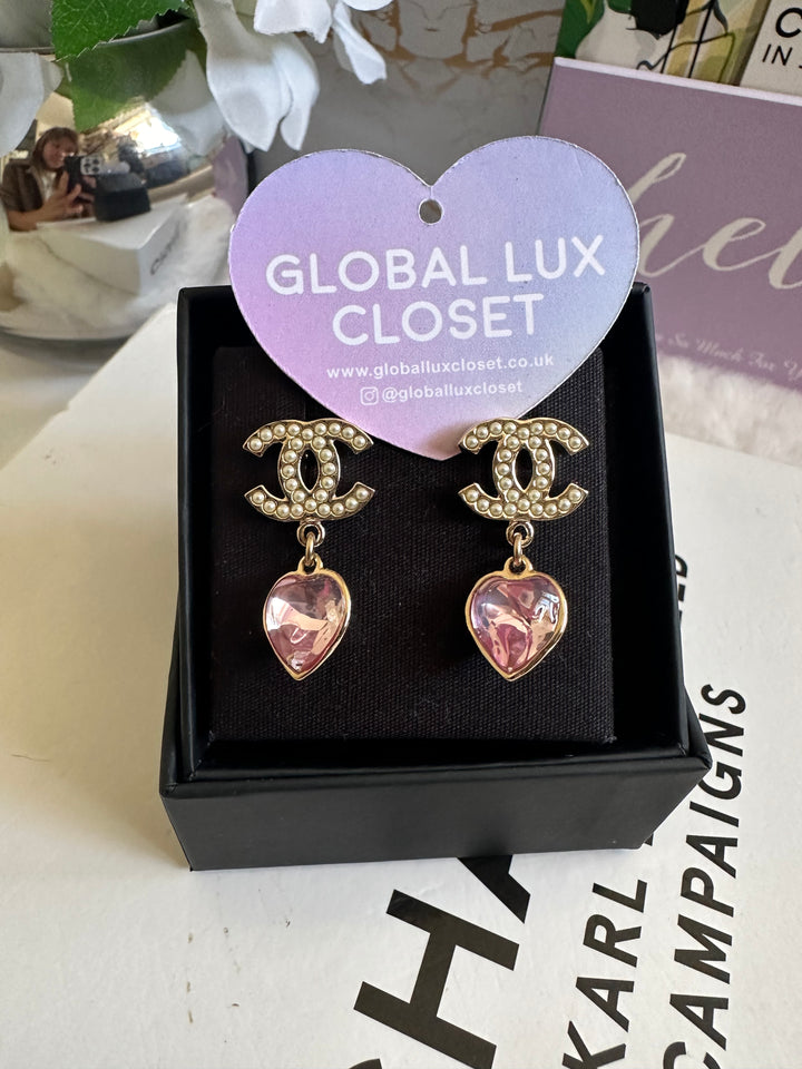 Chanel 22B Heart Gold Tone Earrings
