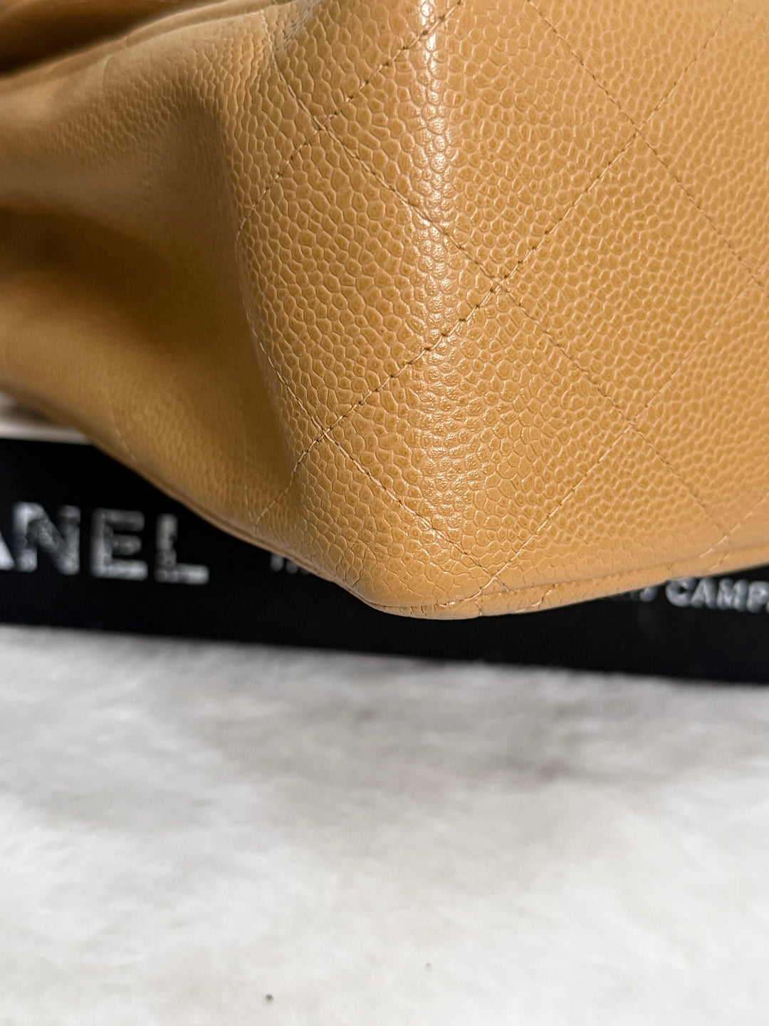 CHANEL series 6 Dark Beige Caviar SHW Vintage Jumbo Single Flap Bag