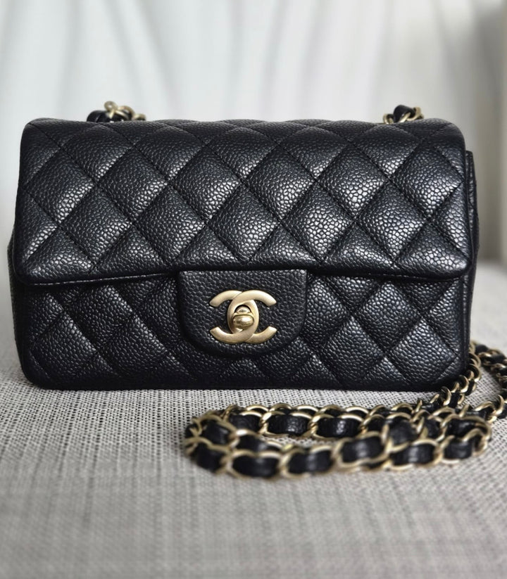 CHANEL series 20 Black Caviar Brushed GHW Mini rectangular Flap Bag