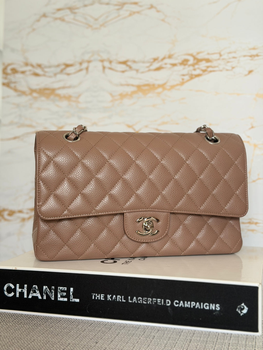 CHANEL series 13 Dark Beige Taupe Caviar SHW Medium ML Classic Double Flap Bag 2011