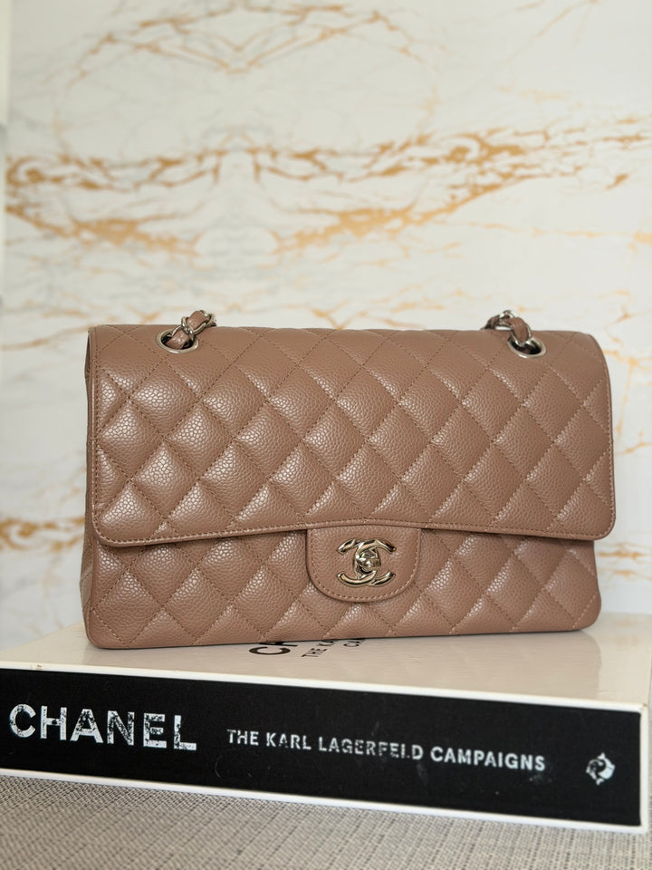 CHANEL series 13 Dark Beige Taupe Caviar SHW Medium ML Classic Double Flap Bag 2011