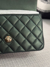 Load image into Gallery viewer, Chanel Iridescent Dark Green Lambskin Mini Rectangular Flap Bag with Top Handle and Champagne GHW
