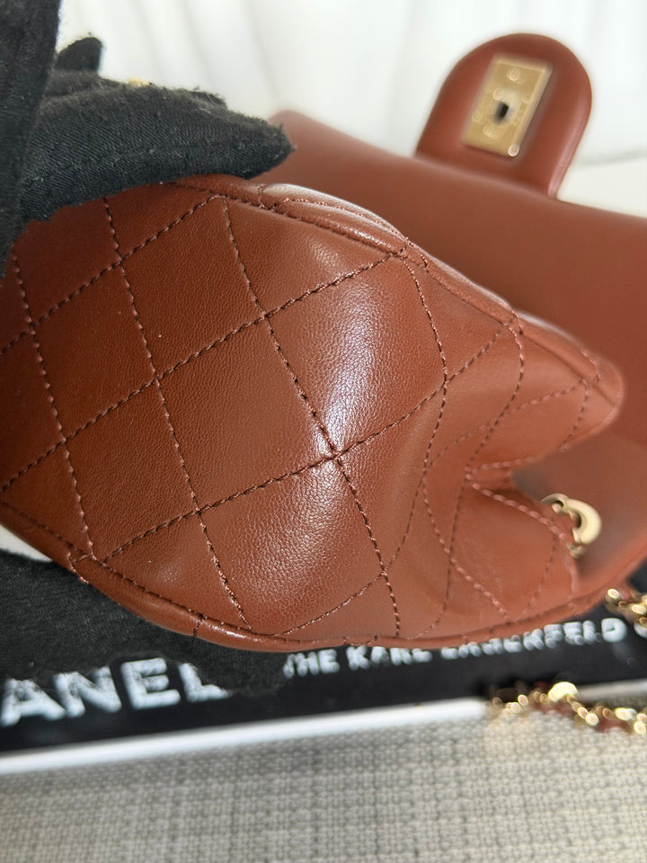 CHANEL 26S Brown Lambskin Adjustable Chain LGHW Mini Rectangular Flap Bag 2026