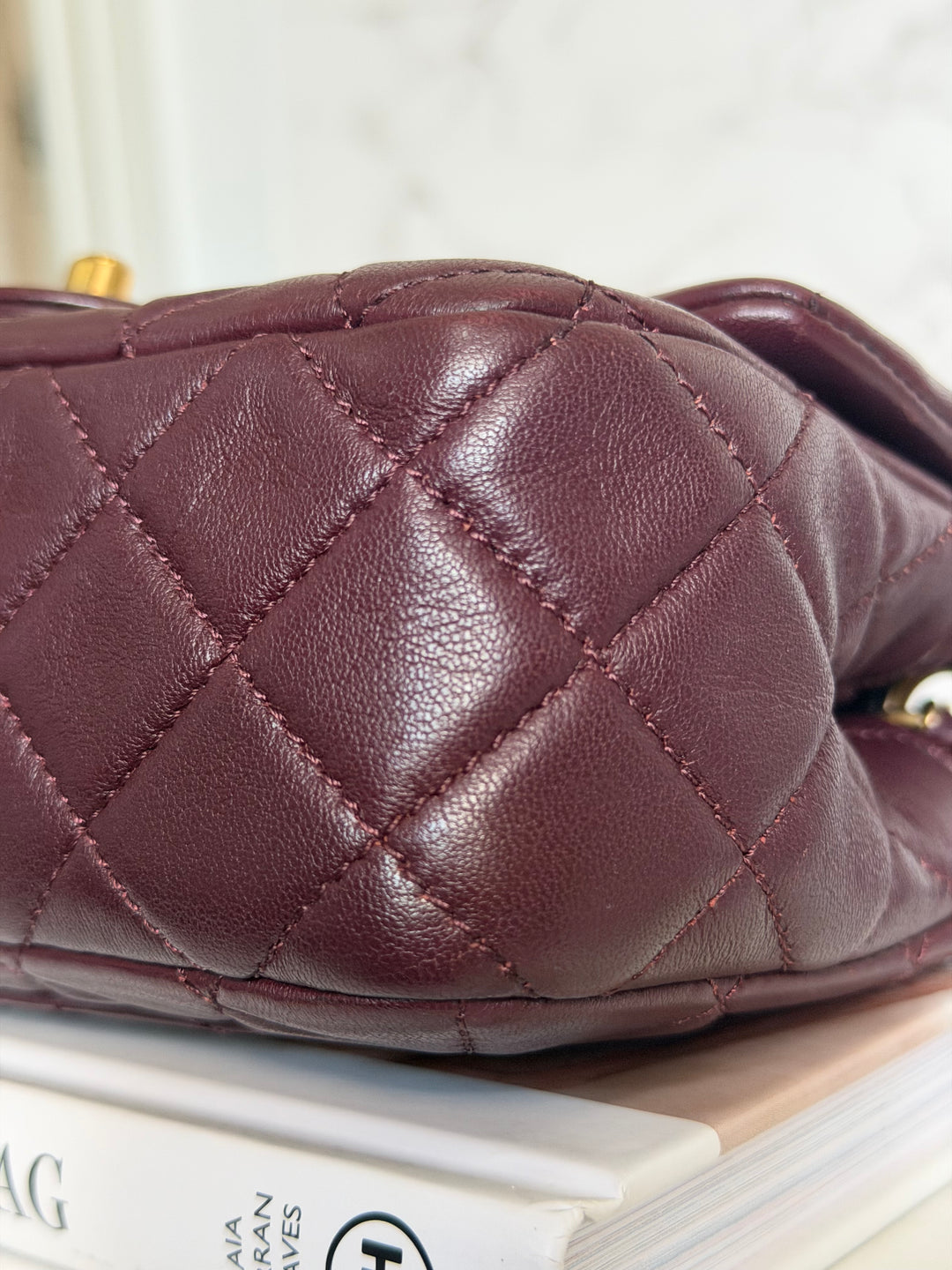 CHANEL 21B Burgundy Lambskin Aged GHW Pearl Crush Mini Rectangular Flap Bag 2021