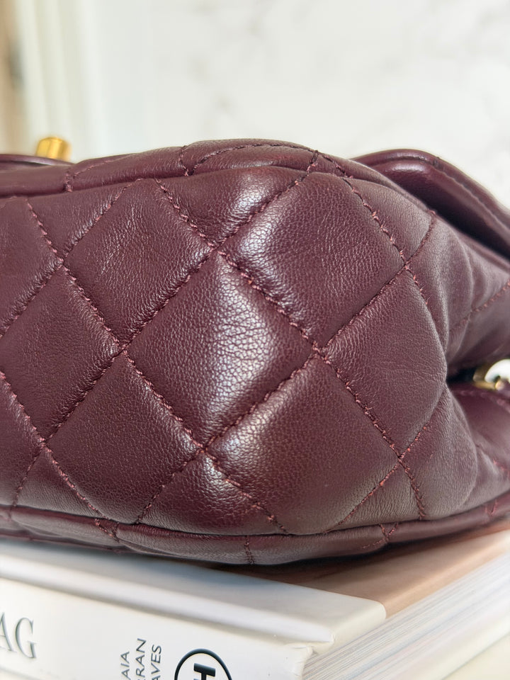 CHANEL 21B Burgundy Lambskin Aged GHW Pearl Crush Mini Rectangular Flap Bag 2021