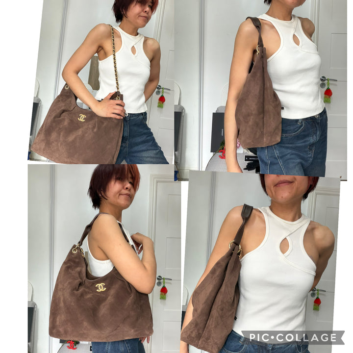 CHANEL 26C Brown Suede Maxi Hobo Bag 2026