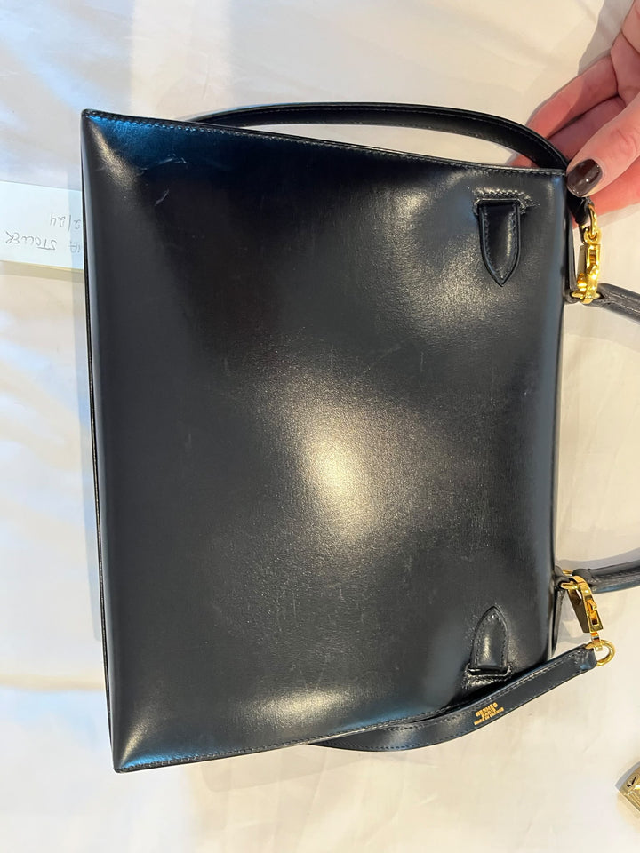 WA/Email to purchase only- HERMÈS Kelly 28 Vintage in Black 89 Noir 89 Box Leather GHW Stamp U in circle 1991