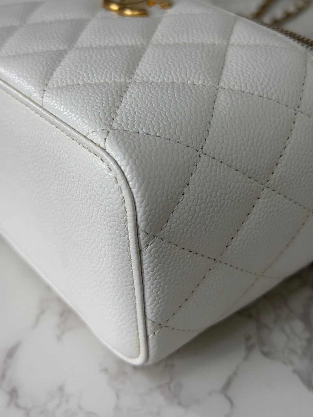 CHANEL 22S Collection 2022 Pick Me Up White Caviar Small Vanity Case with Metal Top Handle GHW