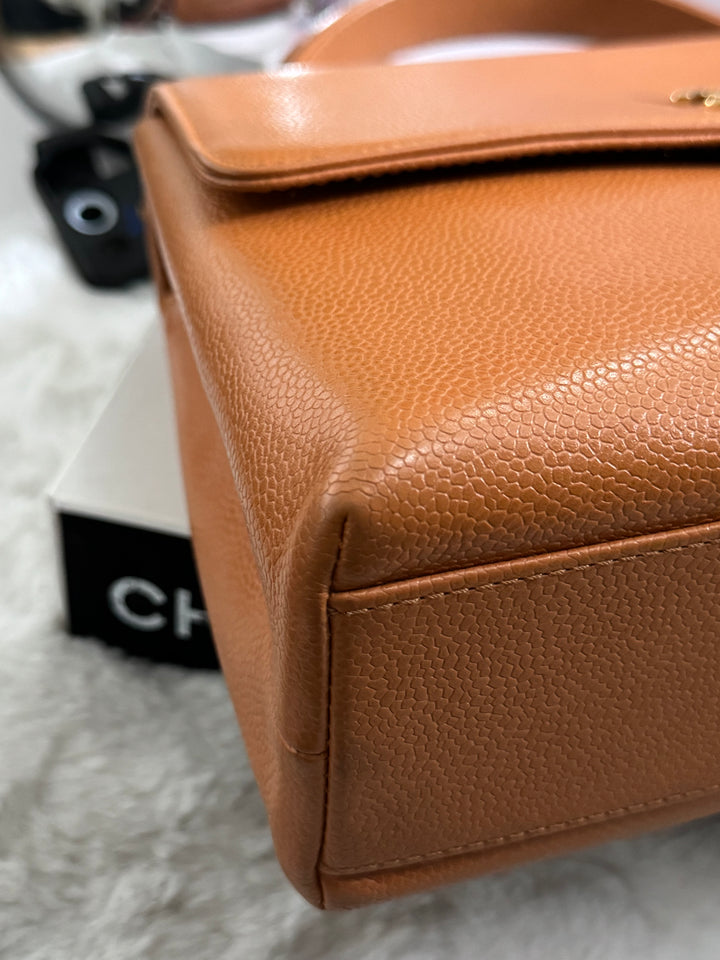 Chanel series 5 circa 1999 Kelly Top Handle Flap 24K GHW in Orange Caviar A12391