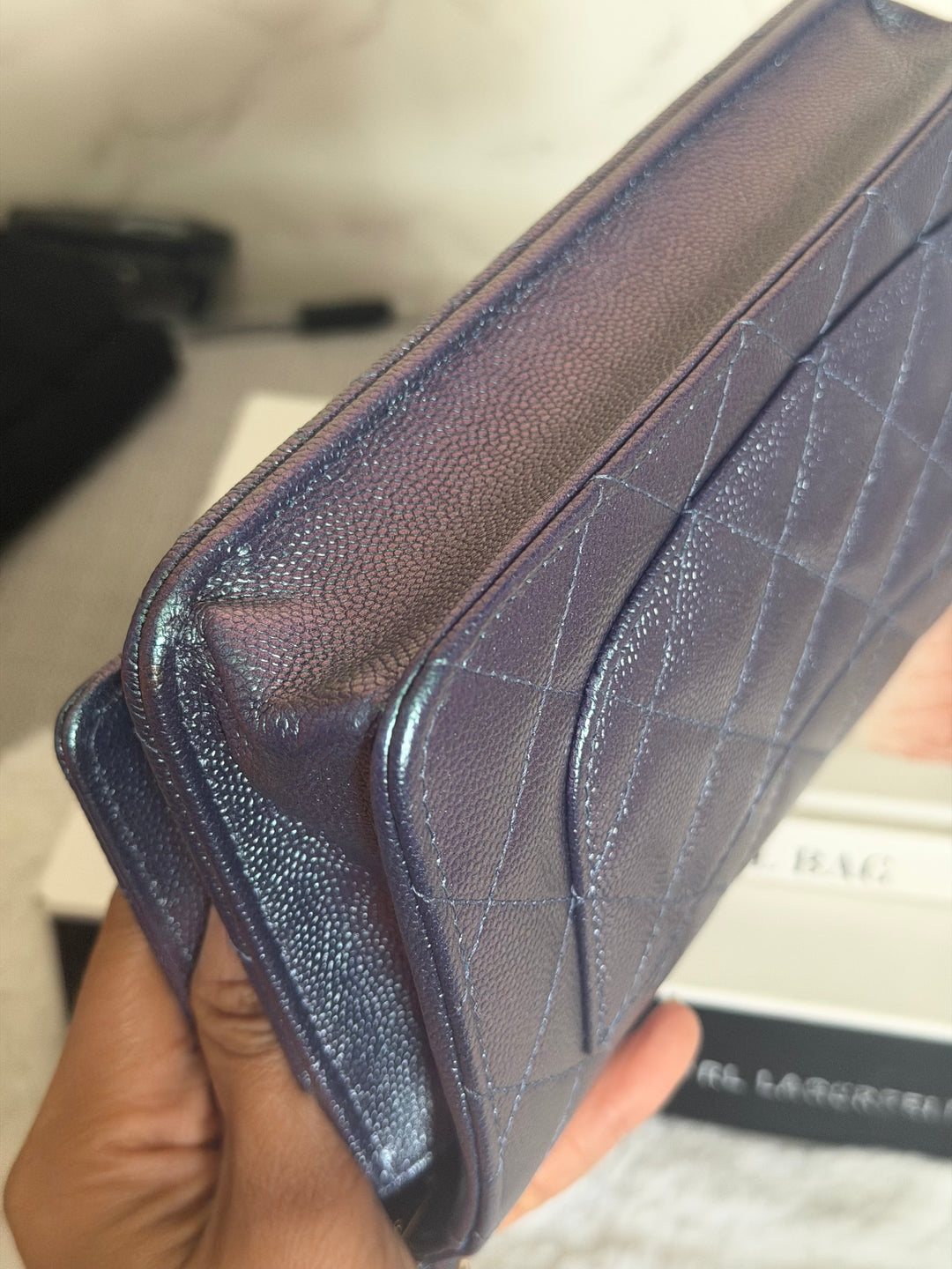 CHANEL 22P Iridescent Purple Caviar LGHW 2022 Classic Wallet On Chain (WOC)