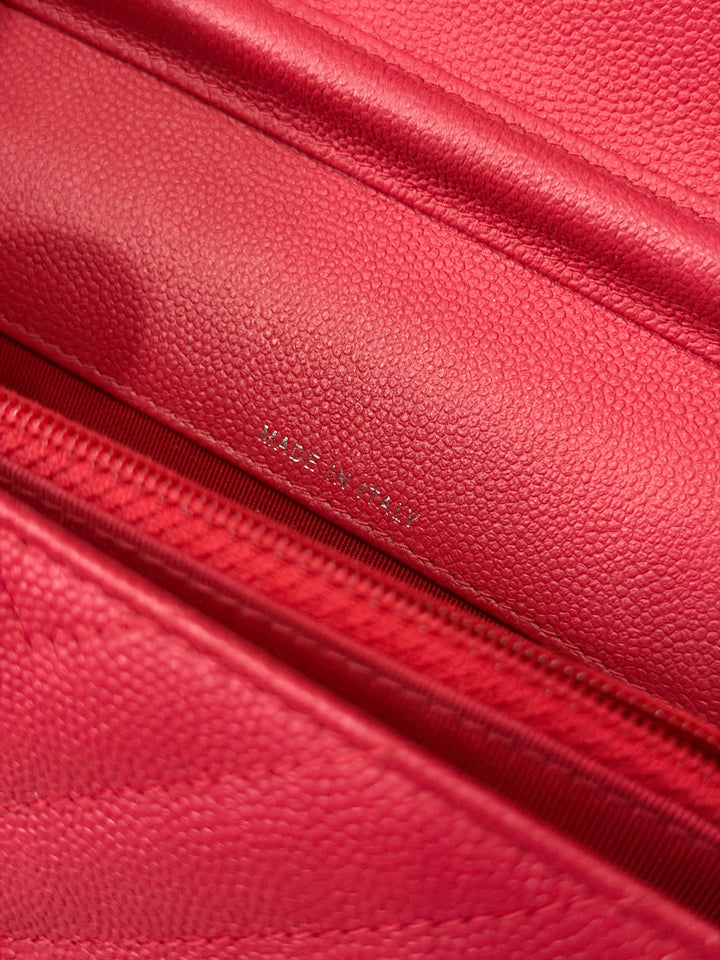 CHANEL series 25 2018 Dark pink chevron caviar SHW Square Wallet On Chain (WOC)