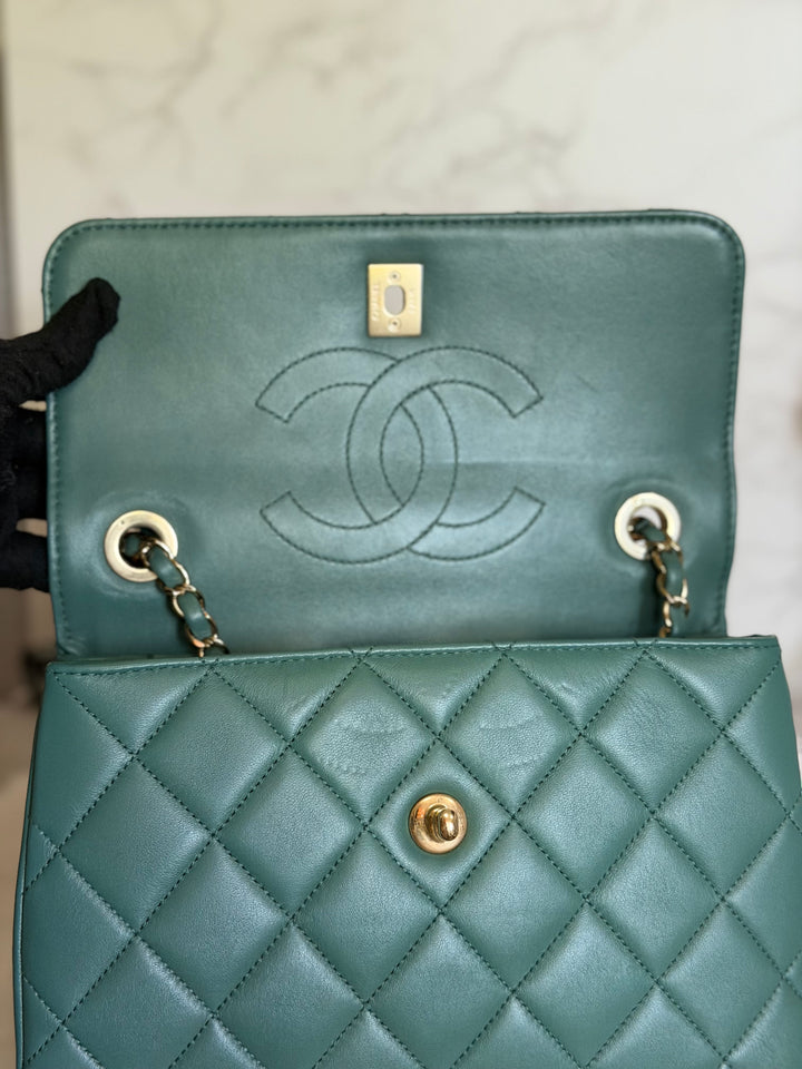 CHANEL series 26 Green Lambskin LGHW Small Trendy CC Top Handle Flap Bag 2018