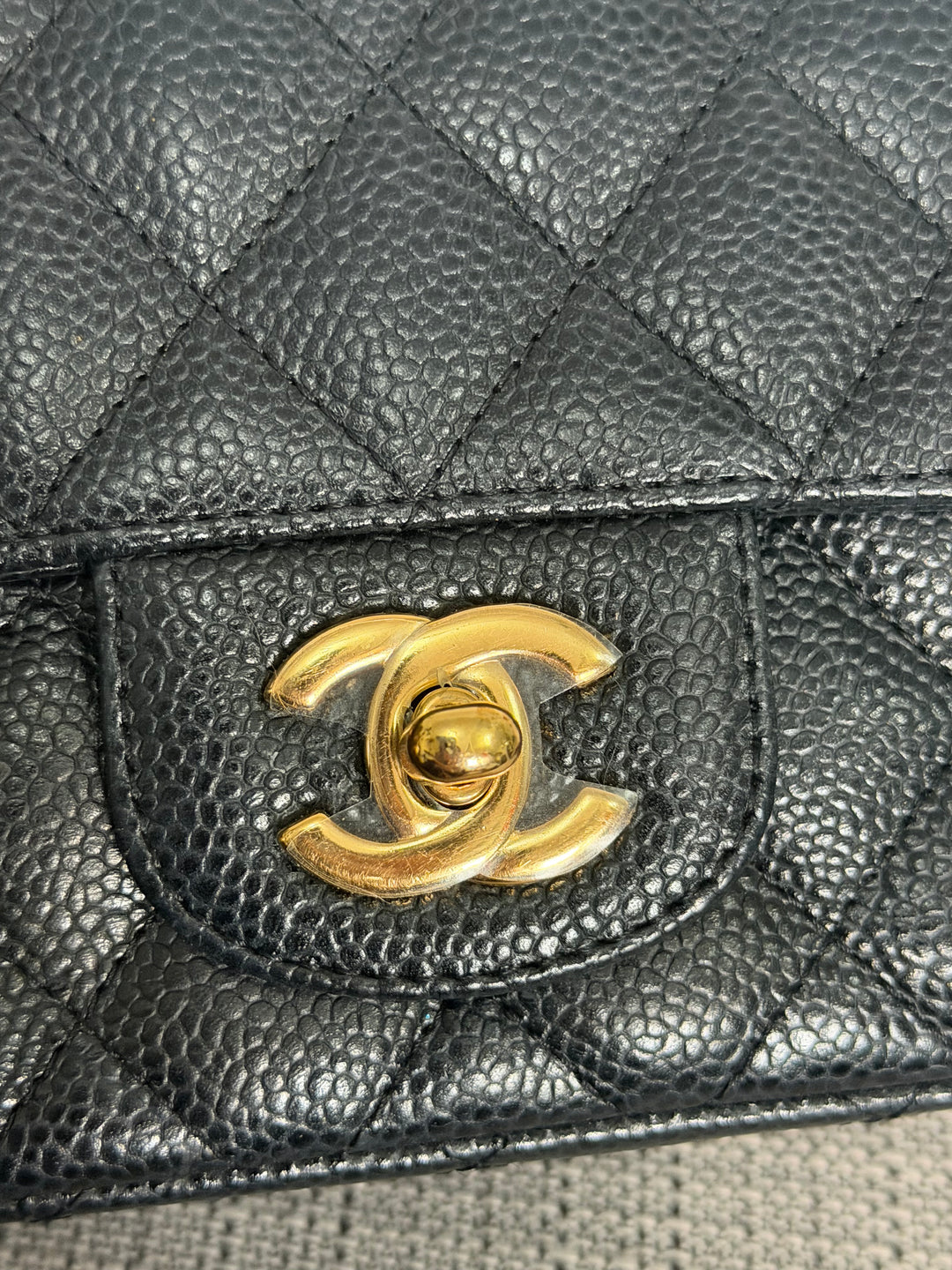 CHANEL series 13 Black Caviar GHW Vintage Square Mini Flap Bag with Edge stitching