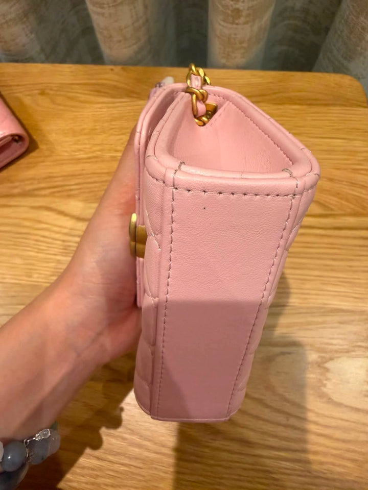 CHANEL Pink Lambskin GHW Mini Vanity with top handle