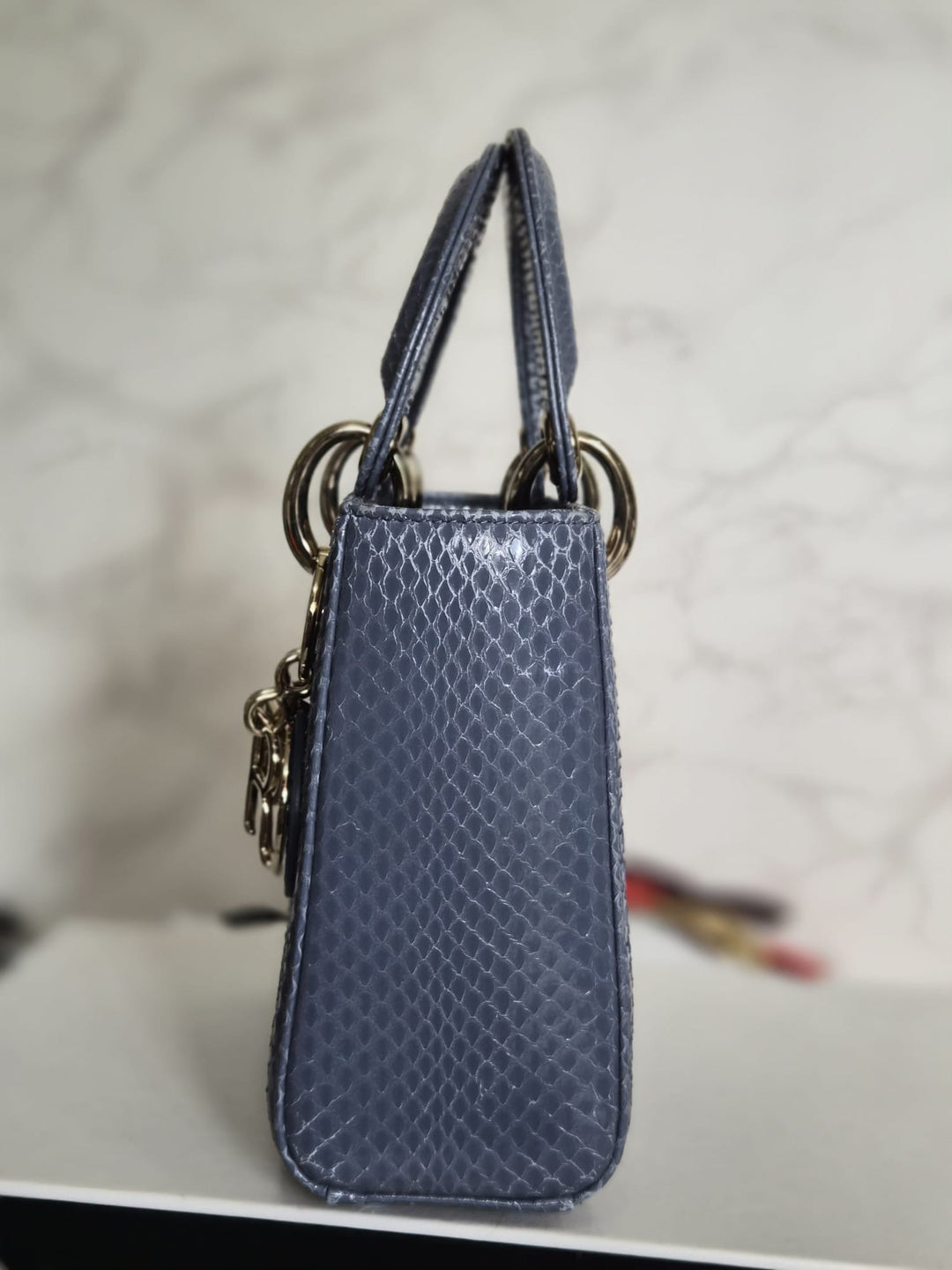 DIOR Lady Dior MINI in Blue Grey Python Leather LGHW 2020