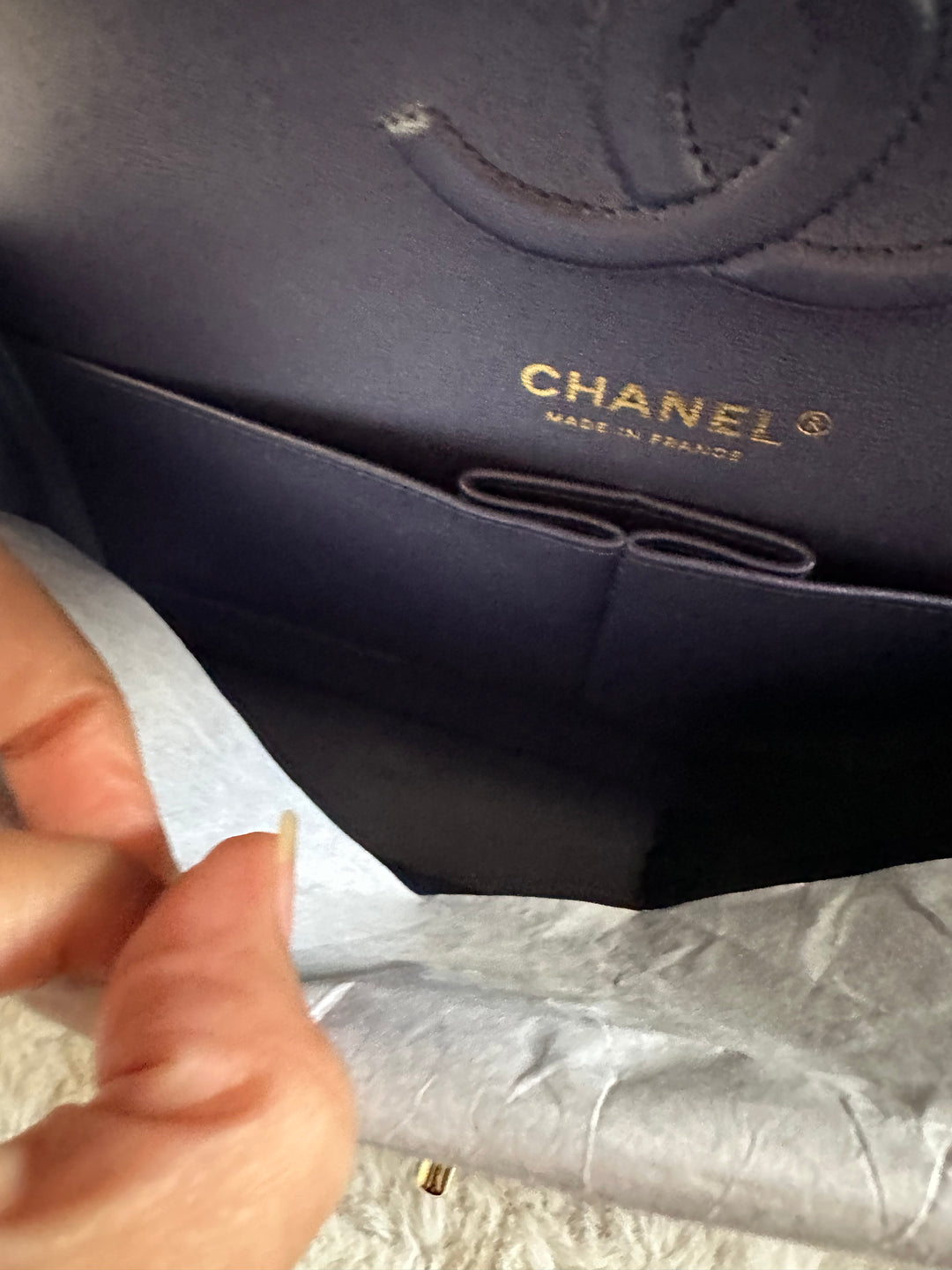 Chanel 22P Iridescent Purple Caviar LGHW Medium ML Timeless Classic Double Flap Bag