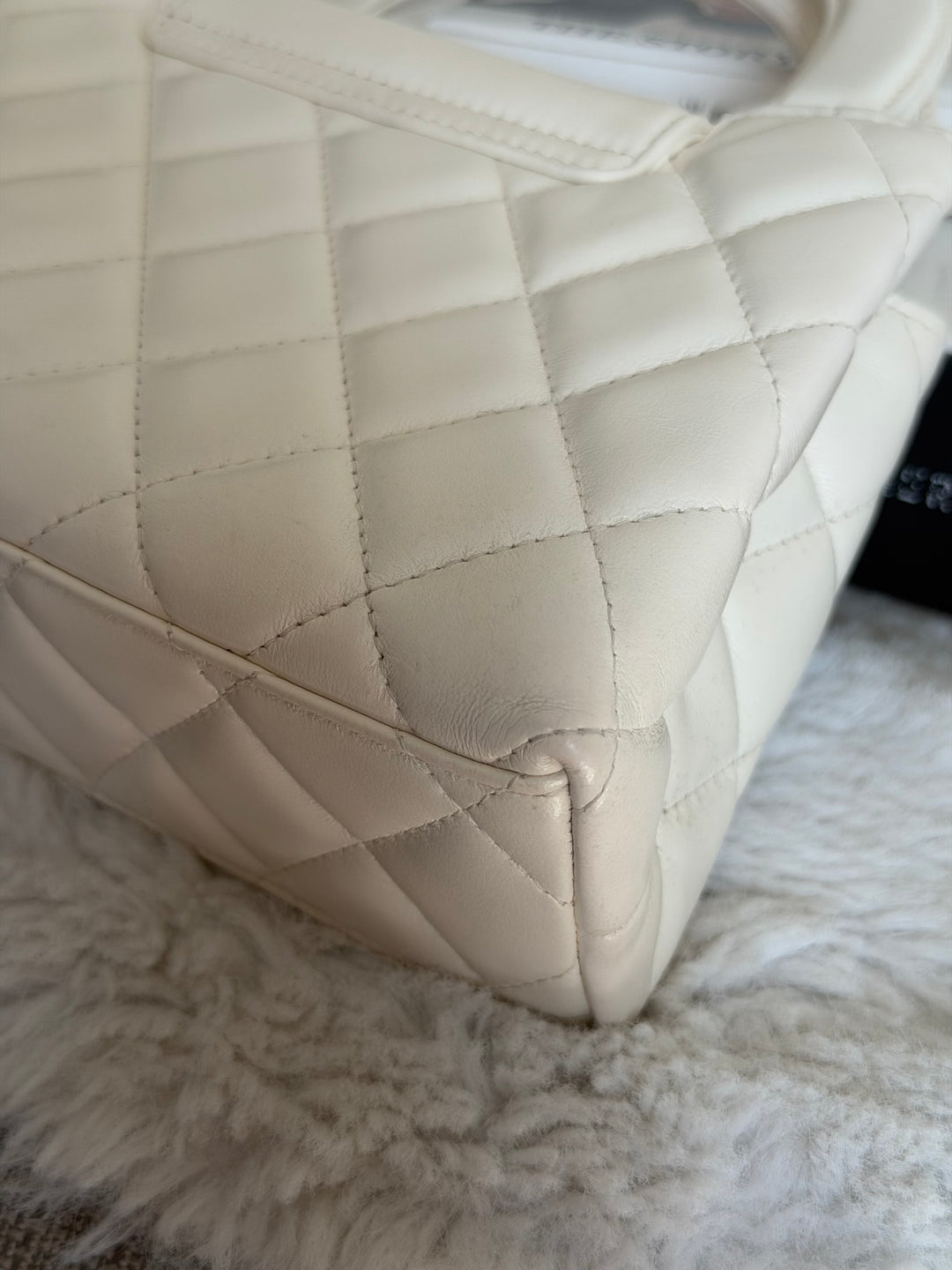 CHANEL White Calf skin Aged GHW Kelly Shopping Bag Size Small 2026