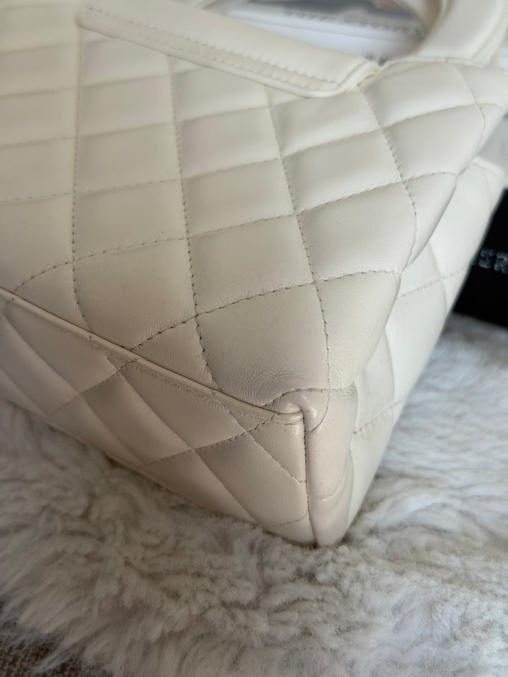 CHANEL White Calf skin Aged GHW Kelly Shopping Bag Size Small 2026