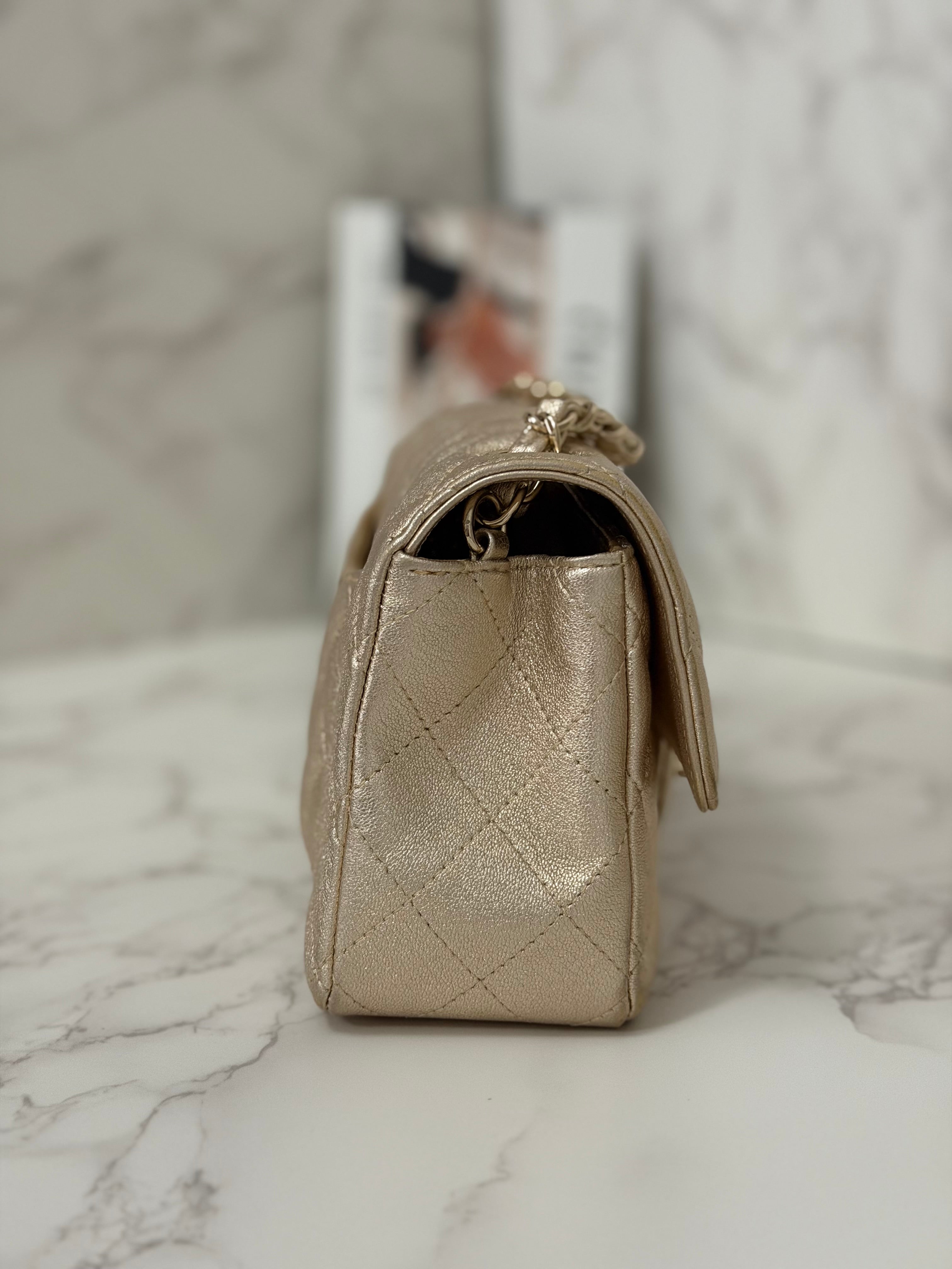 CHANEL 21P 2021 Iridescent Gold Lambskin LGHW Mini Rectangular