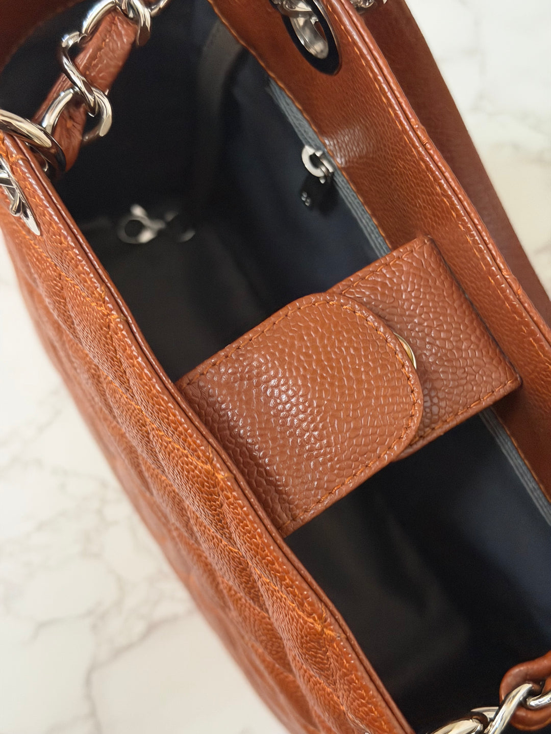 CHANEL series 19 Brown/Tan Caviar Petite Shopping Tote (PST) Bag