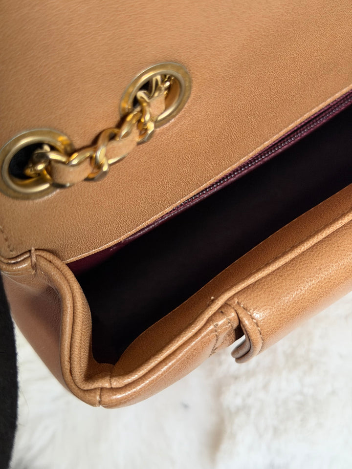 CHANEL series 21 Caramel Brown Lambskin aged GHW Diana Reissue Flap Bag size SMALL 2015