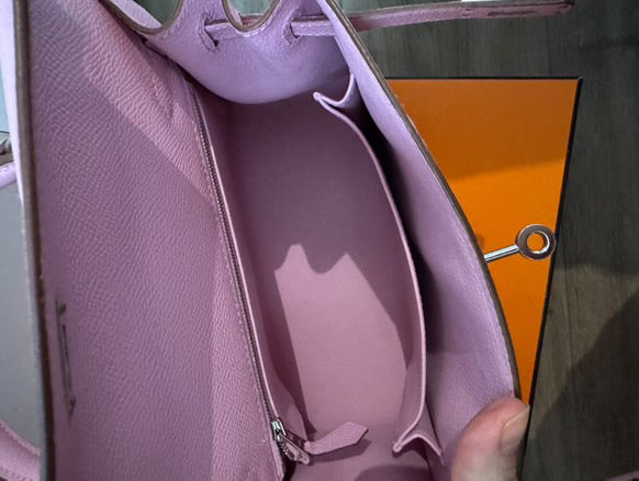 HERMES Mauve Sylvester PHW Kelly 25 Epsom Sellier