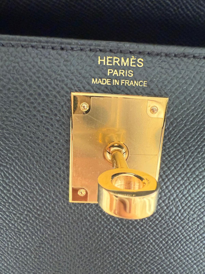 Hermès Kelly 28 Black Sellier Epsom Leather GHW Stamp B 2023 Kept unused Box fresh