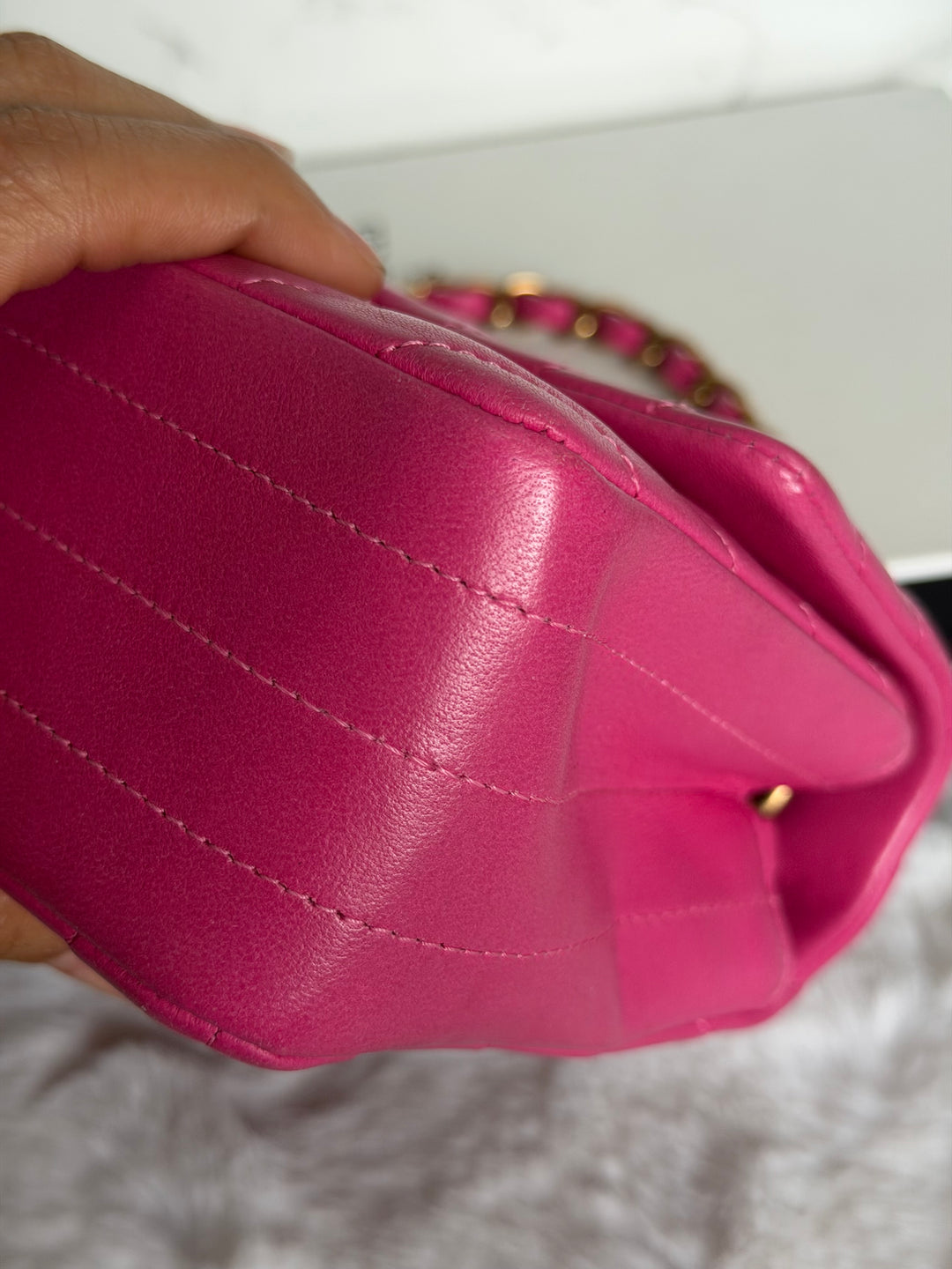 CHANEL series 21 Pink Lambskin Chevron Mini Rectangular Flap Bag with GHW 2015
