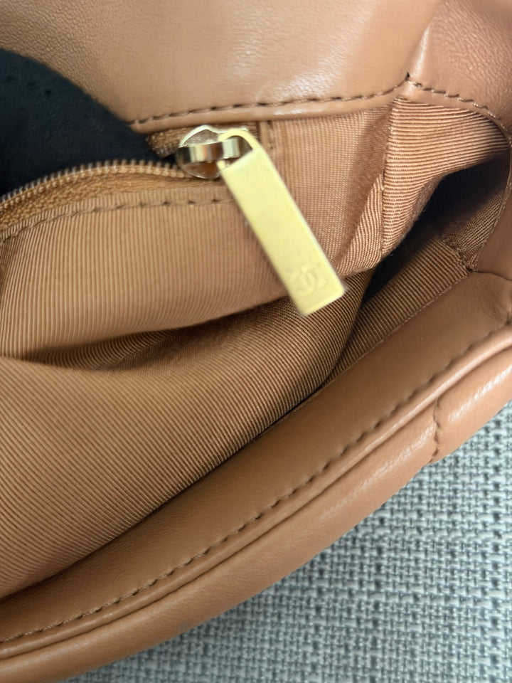 CHANEL Caramel Brown Lambskin Mixed Hardware 19 Flap Bag size SMALL 2022