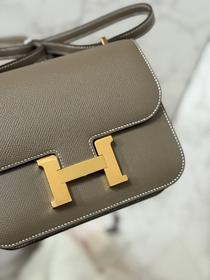 Hermes Constance 18 Etoupe Epsom Leather GHW Flap Bag Stamp D 2019