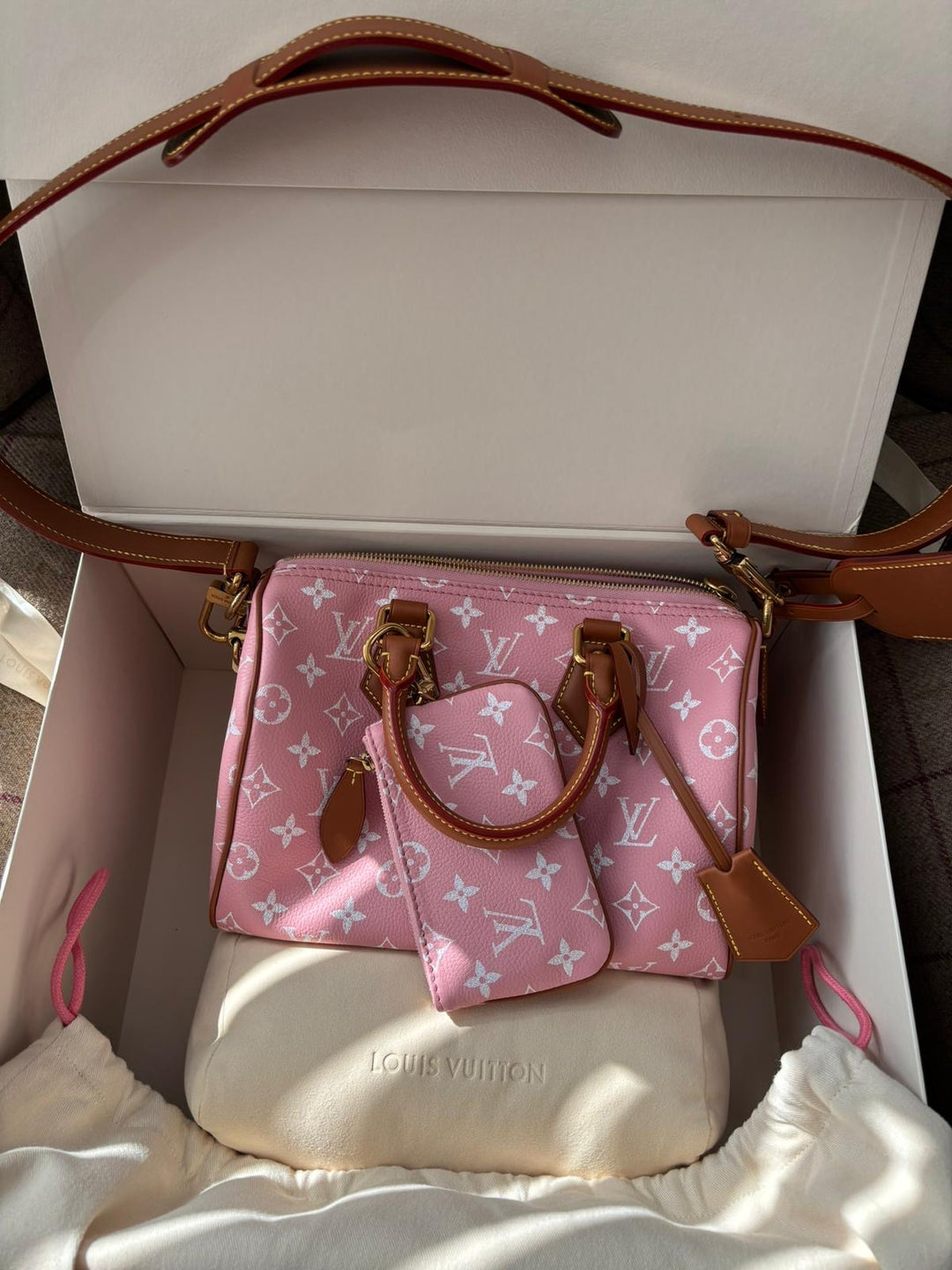 LOUIS VUITTON LV Speedy P9 Bandoulière 25 Bag in Sakura Pink With Dark Vanchetta Rare SOLD OUT
