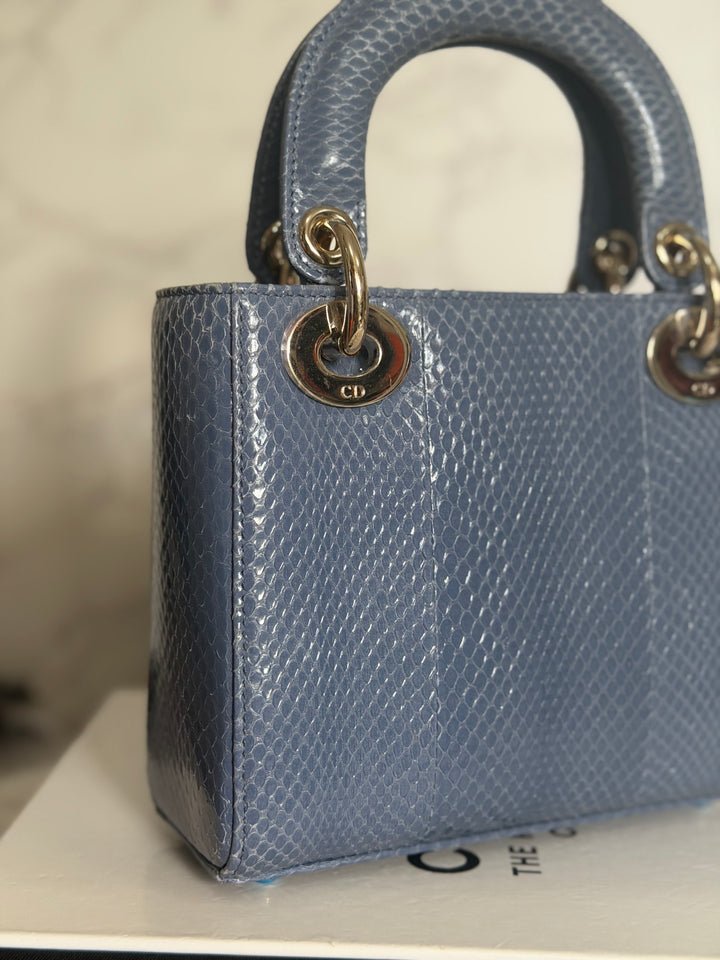 DIOR Lady Dior MINI in Blue Grey Python Leather LGHW 2020