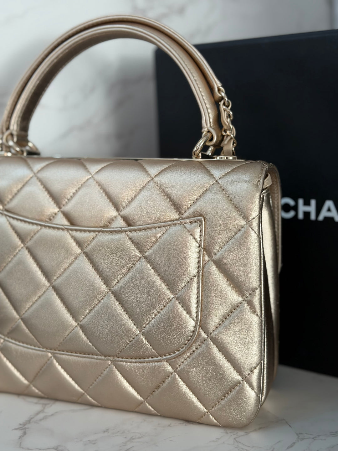 CHANEL series 30 Metallic Gold Lambskin LGHW Trendy CC top Handle Bag with non detachable Strap size SMALL 2020