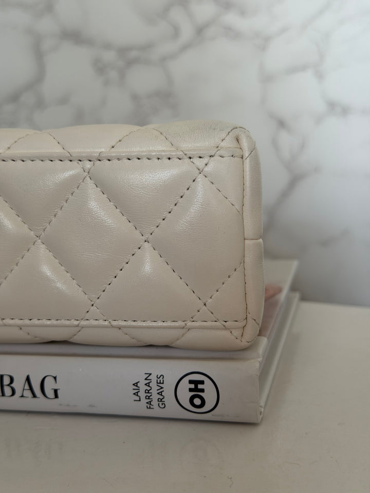 CHANEL White Calf skin Aged GHW Kelly Shopping Bag Size Small 2026