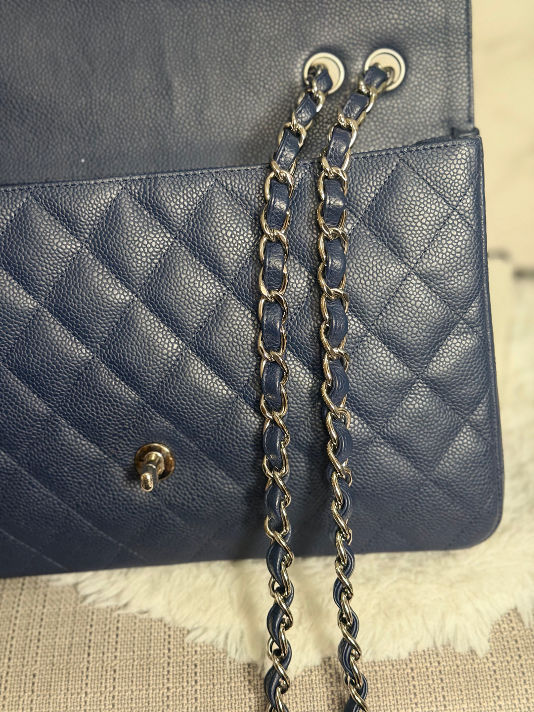 CHANEL series 13 Navy Caviar SHW Timeless Classic Jumbo Single Flap Bag 2010