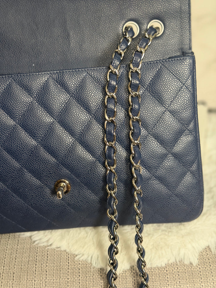 CHANEL series 13 Navy Caviar SHW Timeless Classic Jumbo Single Flap Bag 2010