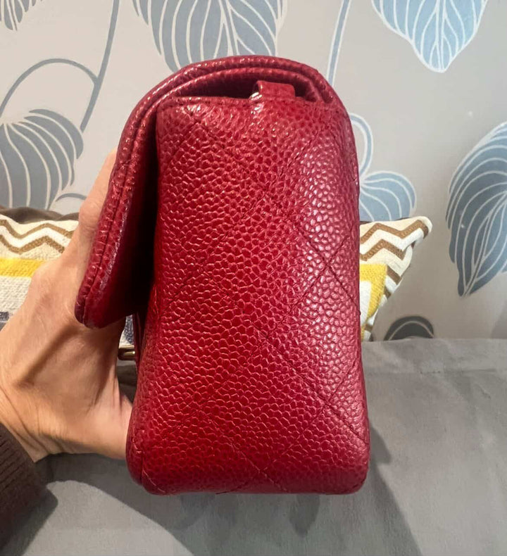 CHANEL series 20 15C 2015 True Pearly Red Caviar SHW Mini Rectangular Flap Bag