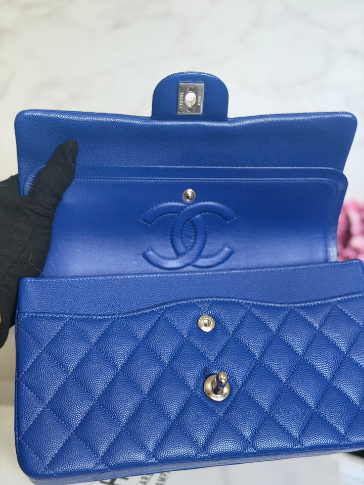 CHANEL Dark Blue Caviar SHW Medium ML Classic Timeless Double Flap Bag 21K collection 2021
