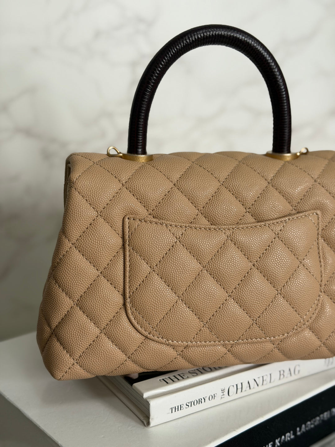 CHANEL series 29 Beige Caviar Aged GHW Deep burgundy Lizard Handle Coco Handle size Small 2019/2020