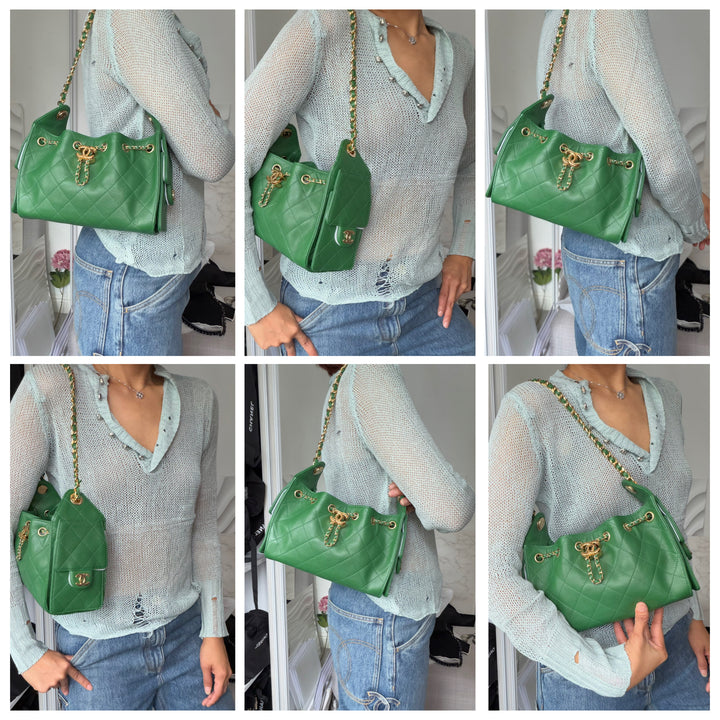 CHANEL Métiers d’art 2026 26A Green Caviar Shiny GHW MINI 25 Hobo Bag