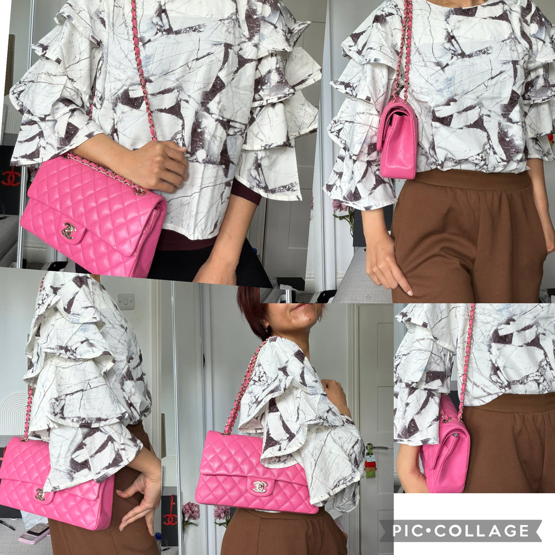 CHANEL series 27 19C Barbie Pink Caviar LGHW 11.12 Medium M/L Timeless Classic Double Flap Bag