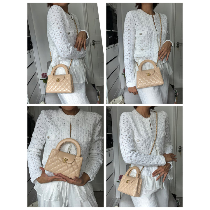 CHANEL 25C Powder Beige Calf Skin aged GHW Kelly Nano Shopping Bag Size Small 19 cms