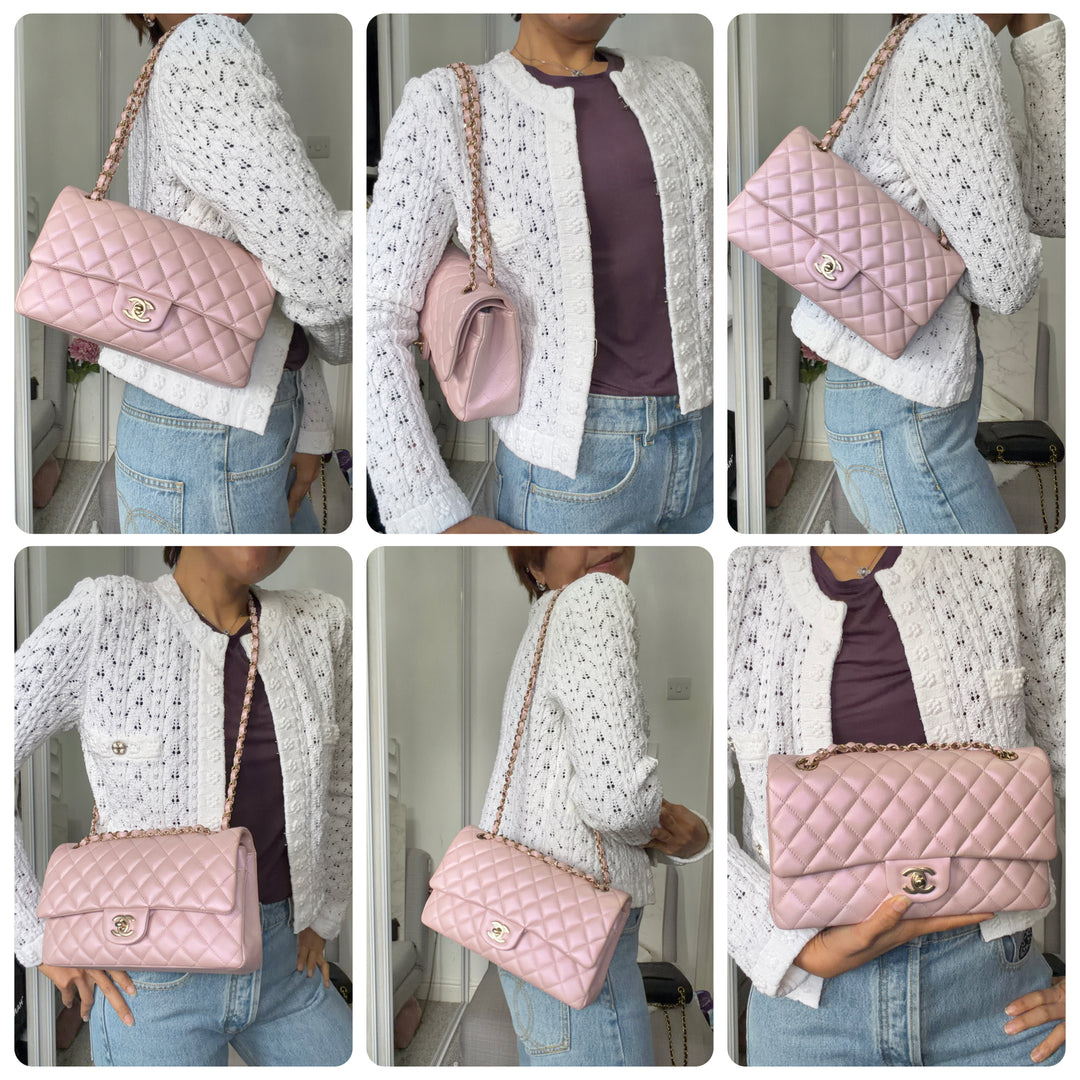 CHANEL 21S iridescent Pink Calf Skin LGHW Medium ML Timeless Classic Double Flap Bag series 31 2021