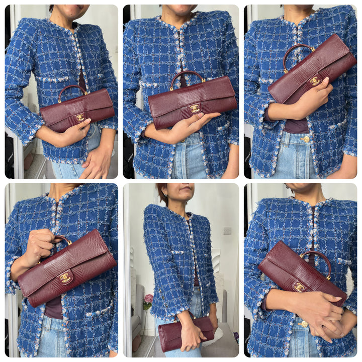 CHANEL 26A Matthieu Blazy Clutch with Top Handle in Burgundy Lizard-Embossed Calfskin with Light Gold Hardware 2026