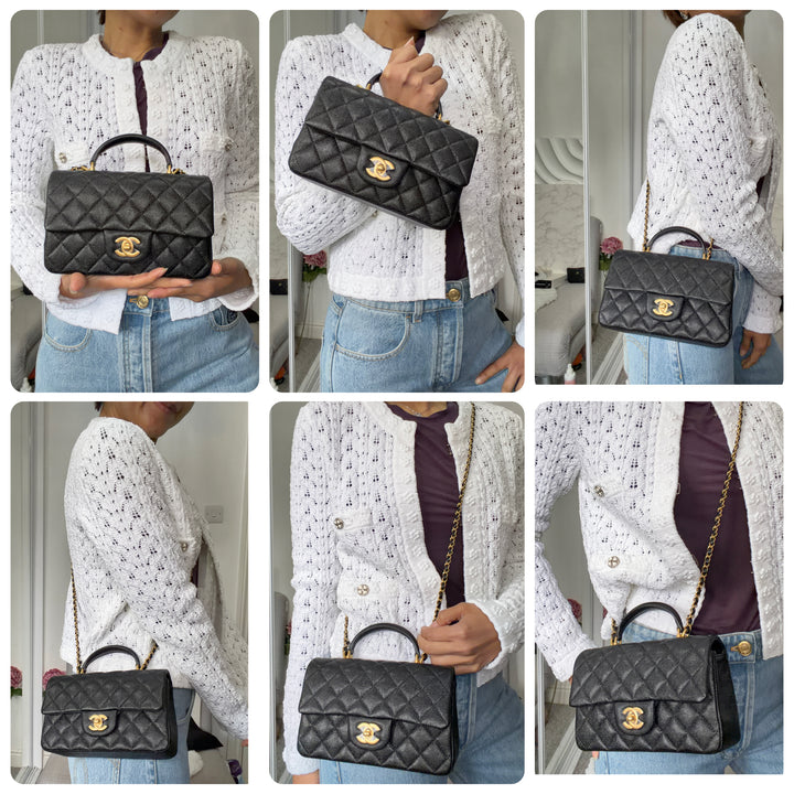 CHANEL 21S Black Caviar Aged GHW Top Handle Mini Rectangular Flap Bag series 31 2021