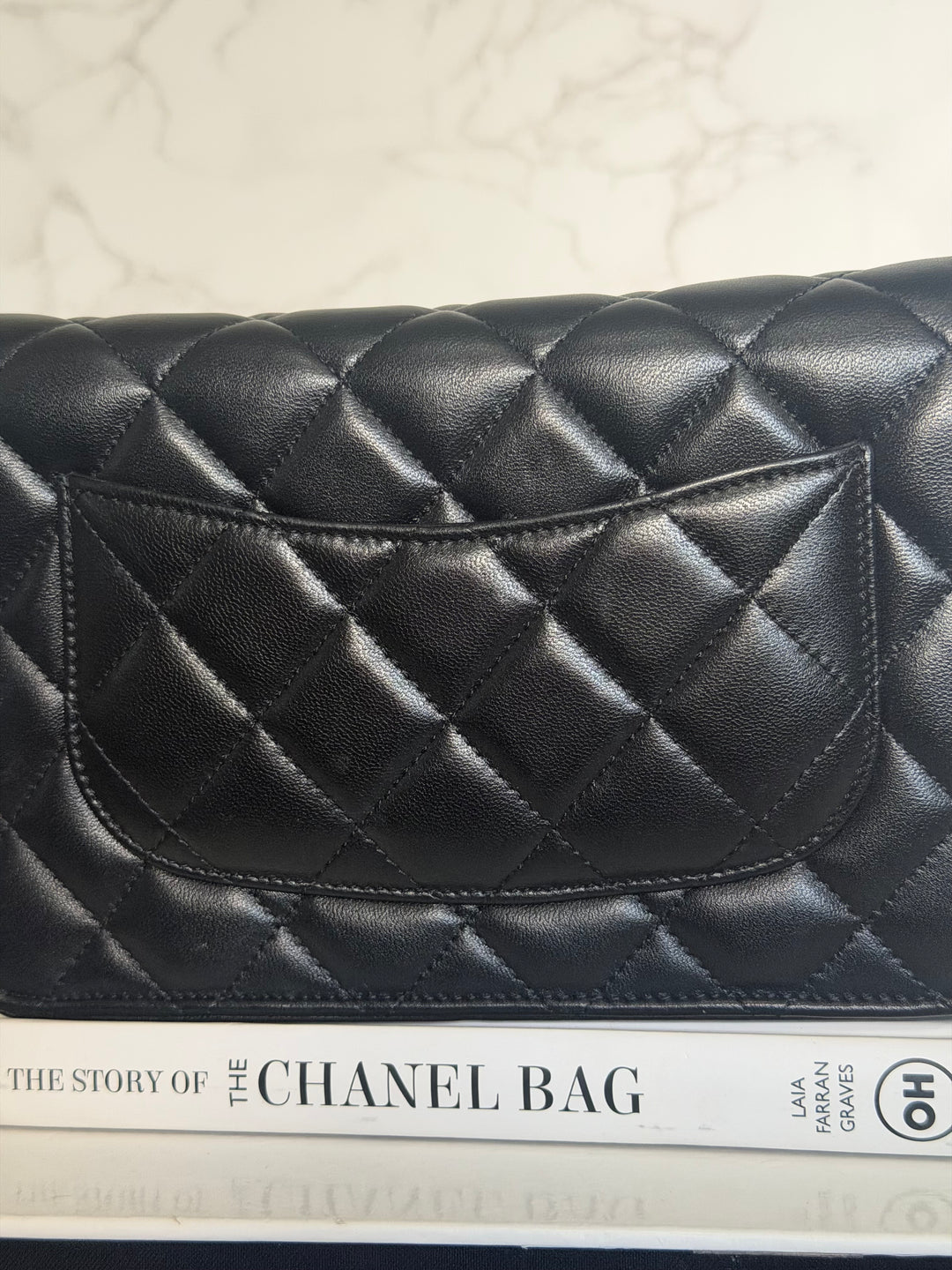 CHANEL Black Lambskin LGHW Classic Wallet on chain (WOC) with magnetic closure, microchipped
