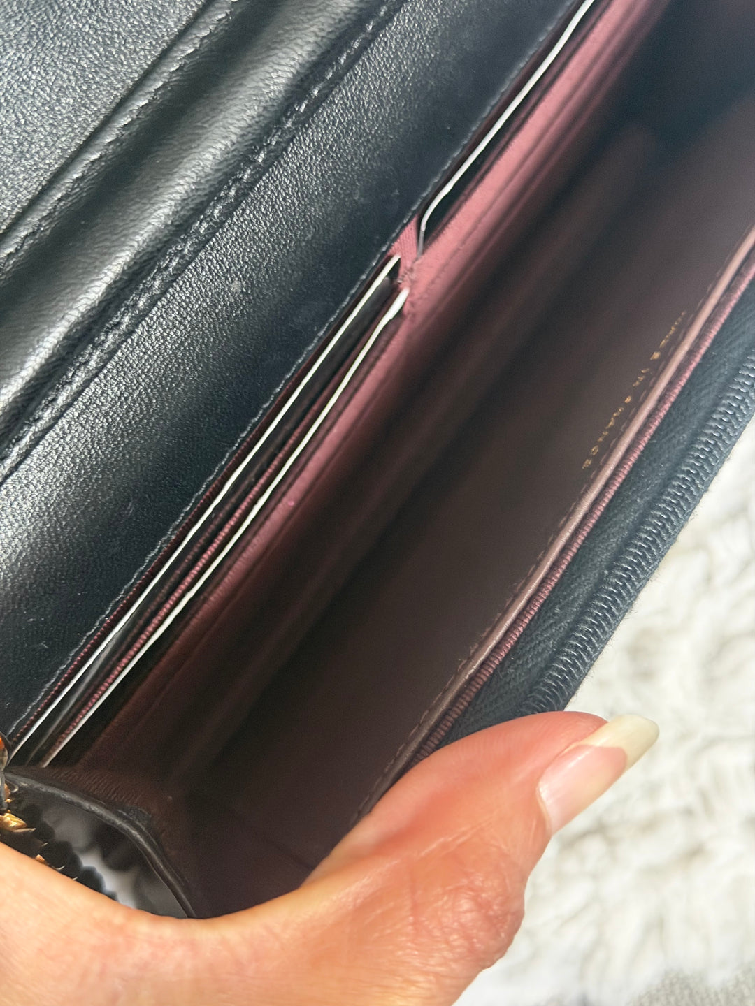 CHANEL Black Lambskin LGHW Classic Wallet on chain (WOC) with magnetic closure, microchipped