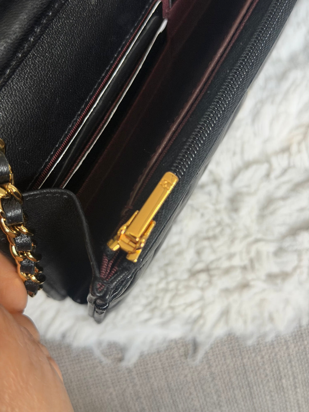 CHANEL Black Lambskin LGHW Classic Wallet on chain (WOC) with magnetic closure, microchipped