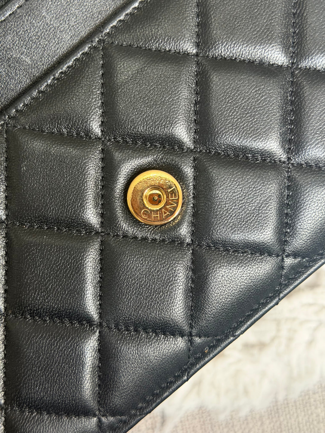CHANEL Black Lambskin LGHW Classic Wallet on chain (WOC) with magnetic closure, microchipped