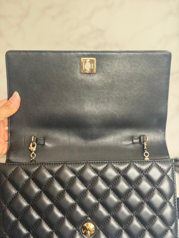 CHANEL series 23 Black Lambskin Quilted LGHW Fantasy Pearls Flap Bag 2017
